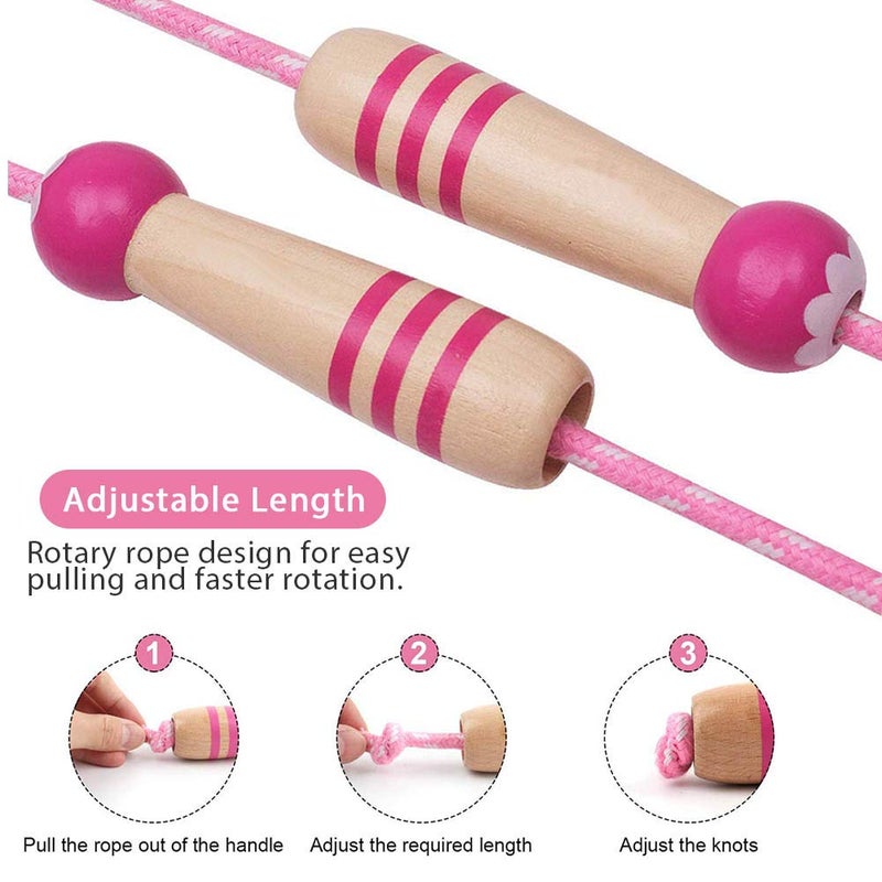 Ace one Jump Rope Kids, 7ft Adjustable Cotton Skipping Rope with Wooden Handle for Boys and Girls Fitness Outdoor Exercise (pink+Purple) - Image 5
